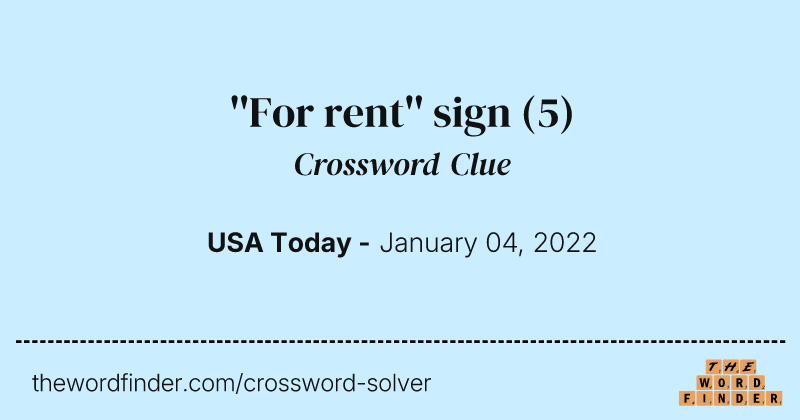 ''For rent'' sign crossword clue image