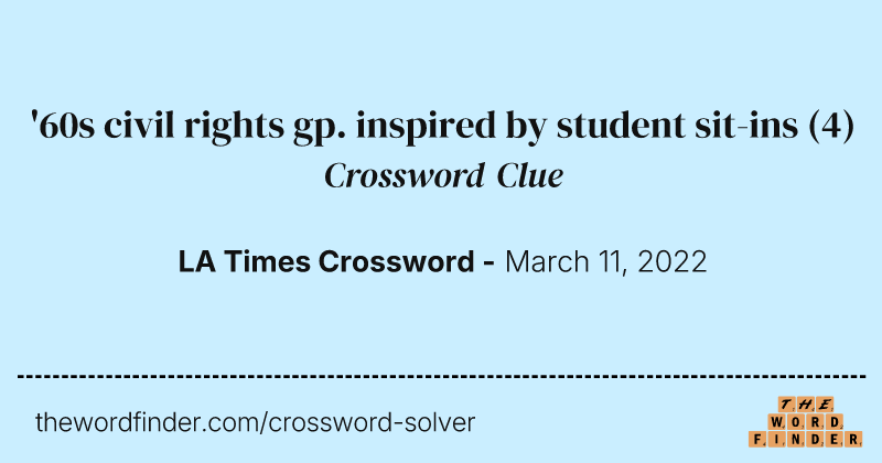 '60s civil rights gp. inspired by student sit-ins crossword clue image