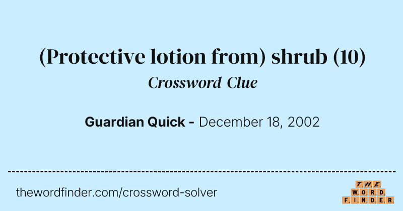 (Protective lotion from) shrub crossword clue image
