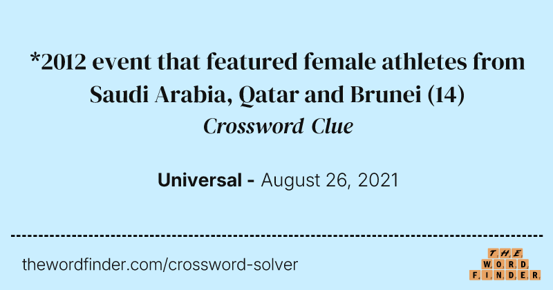 *2012 event that featured female athletes from Saudi Arabia, Qatar and Brunei crossword clue image