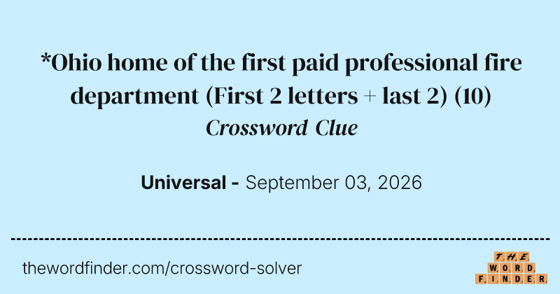 *Ohio home of the first paid professional fire department (First 2 letters + last 2) crossword clue image