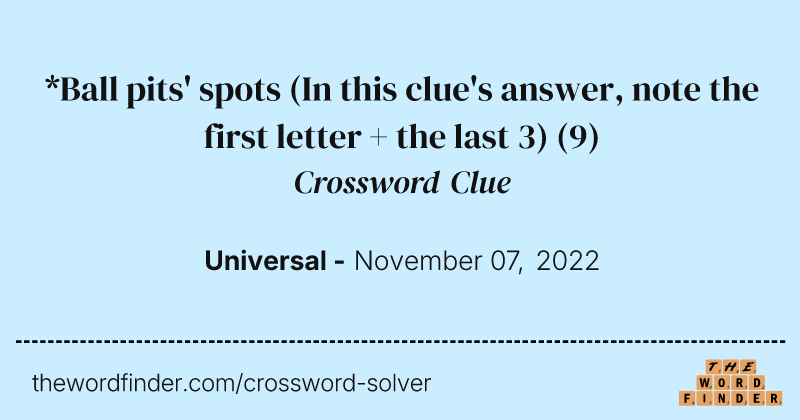 *Ball pits' spots (In this clue's answer, note the first letter + the last 3) crossword clue image