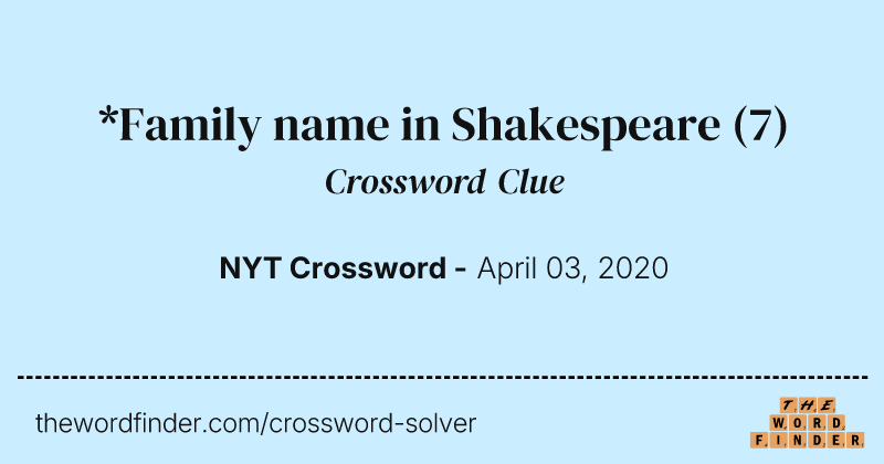 *Family name in Shakespeare crossword clue image