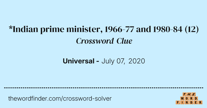 *Indian prime minister, 1966-77 and 1980-84 crossword clue image