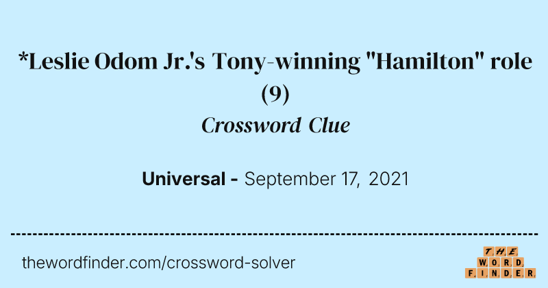 *Leslie Odom Jr.'s Tony-winning "Hamilton" role crossword clue image