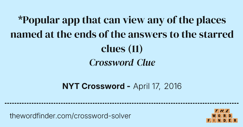 *Popular app that can view any of the places named at the ends of the answers to the starred clues crossword clue image