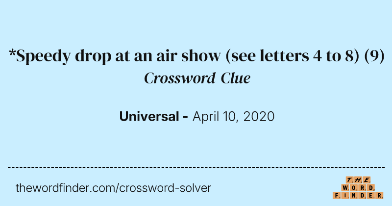 *Speedy drop at an air show (see letters 4 to 8) crossword clue image