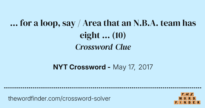 ... for a loop, say / Area that an N.B.A. team has eight ... crossword clue image