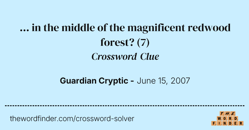 ... in the middle of the magnificent redwood forest? crossword clue image