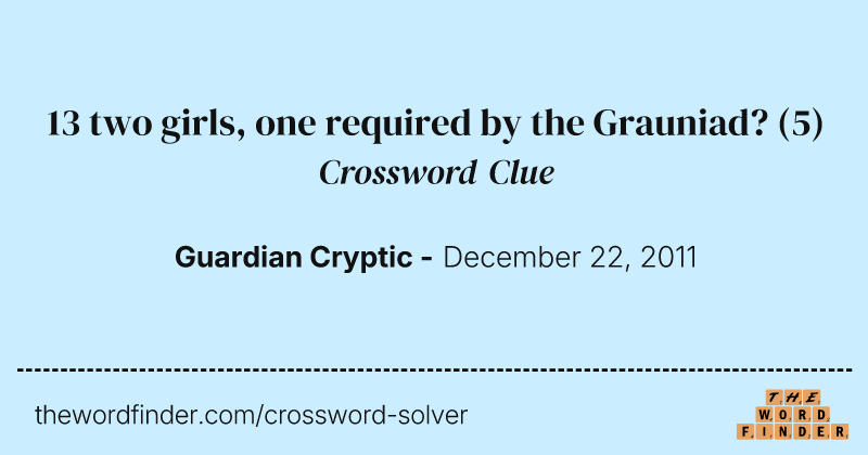 13 two girls, one required by the Grauniad? crossword clue image