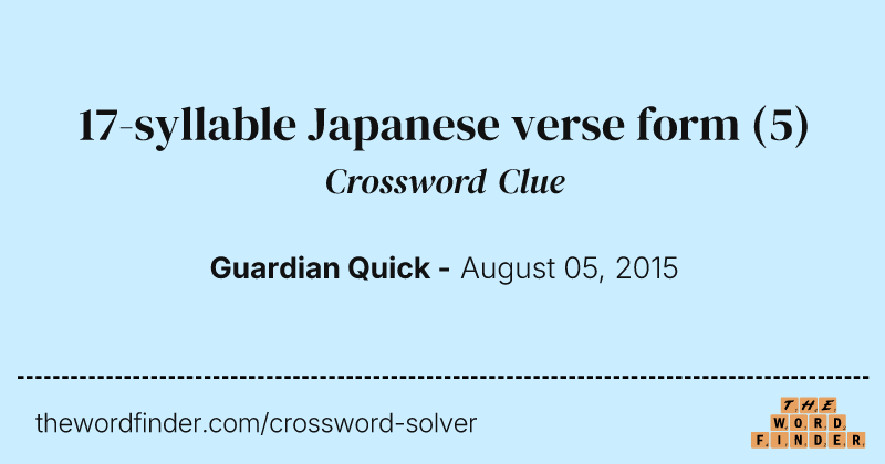 17-syllable Japanese verse form crossword clue image
