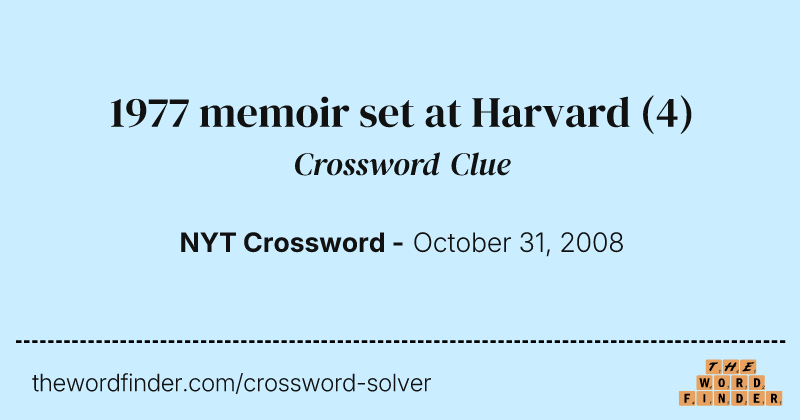 1977 memoir set at Harvard crossword clue image