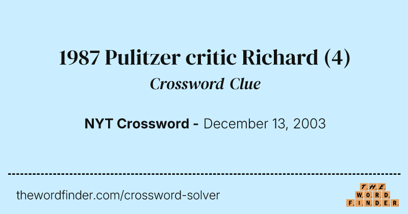 1987 Pulitzer critic Richard crossword clue image