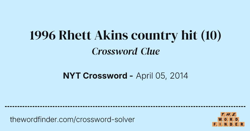 1996 Rhett Akins country hit crossword clue image