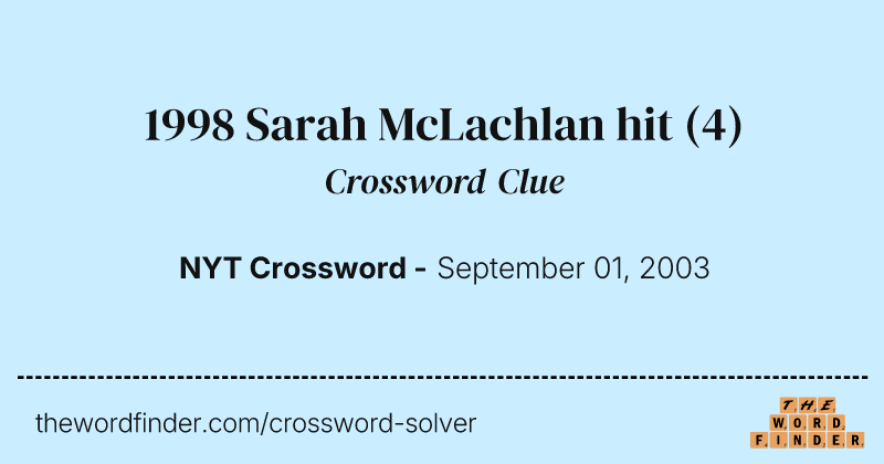 1998 Sarah McLachlan hit crossword clue image