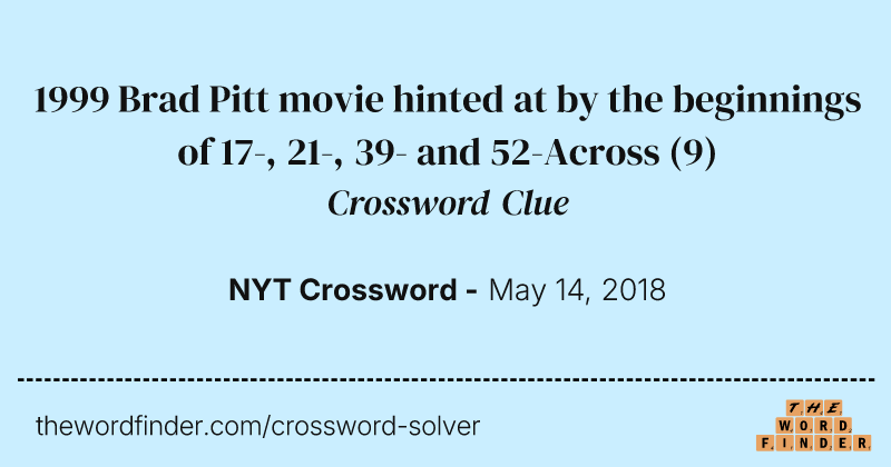 1999 Brad Pitt movie hinted at by the beginnings of 17-, 21-, 39- and 52-Across crossword clue image