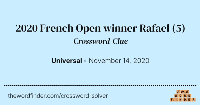 2020 French Open winner Rafael crossword clue image