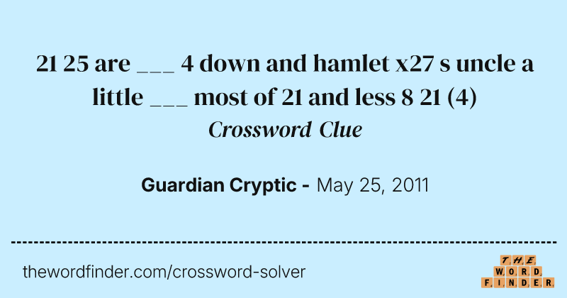 21 25 are ___ 4 down and hamlet x27 s uncle a little ___ most of 21 and less 8 21 crossword clue image