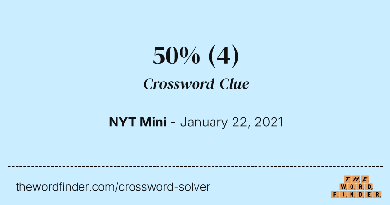 50% crossword clue image