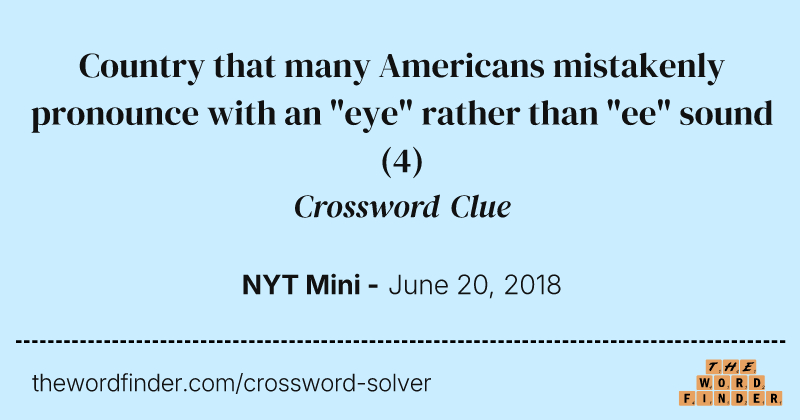 Country that many Americans mistakenly pronounce with an "eye" rather than "ee" sound crossword clue image