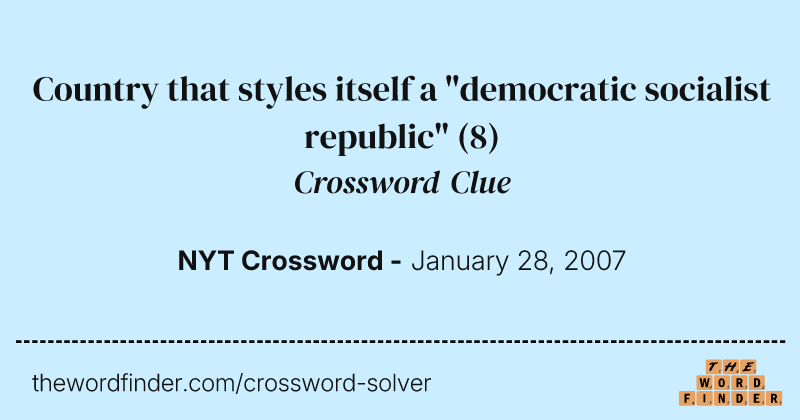 Country that styles itself a "democratic socialist republic" crossword clue image