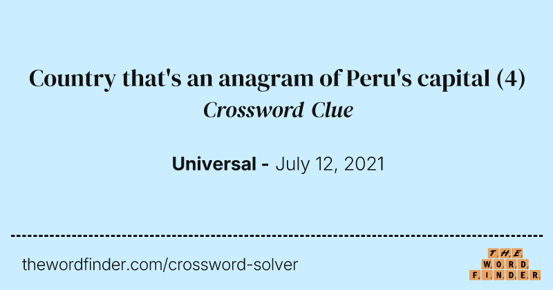 Country that's an anagram of Peru's capital crossword clue image