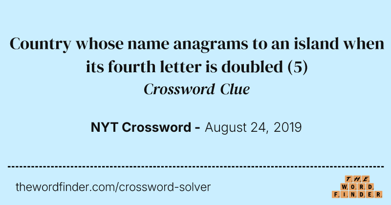 Country whose name anagrams to an island when its fourth letter is doubled crossword clue image