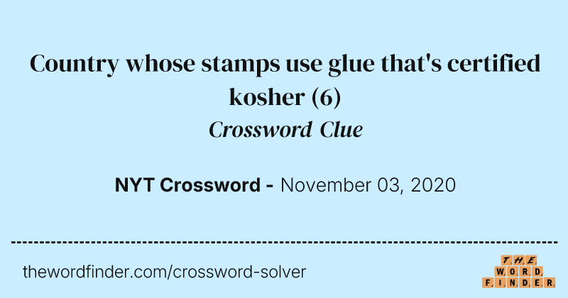 Country whose stamps use glue that's certified kosher crossword clue image