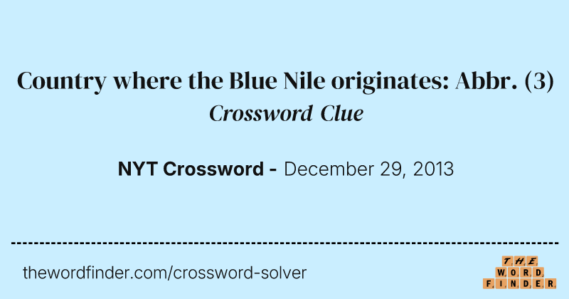 Country where the Blue Nile originates: Abbr. crossword clue image