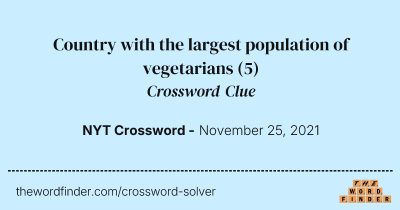 Country with the largest population of vegetarians crossword clue image