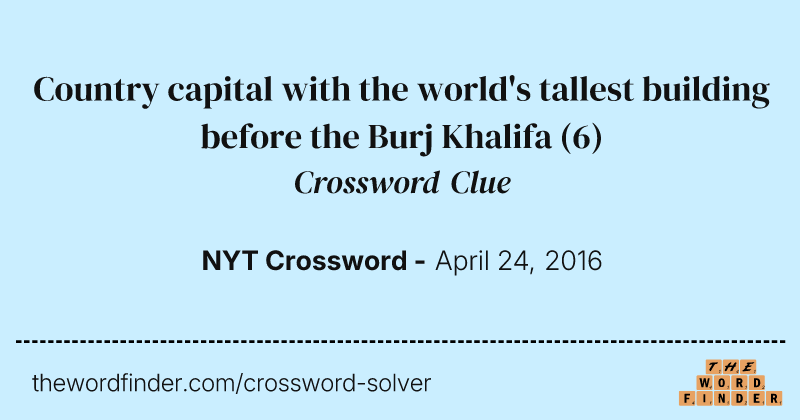 Country capital with the world's tallest building before the Burj Khalifa crossword clue image
