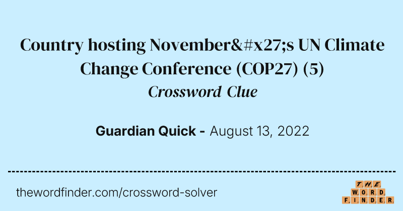 Country hosting November's UN Climate Change Conference (COP27) crossword clue image