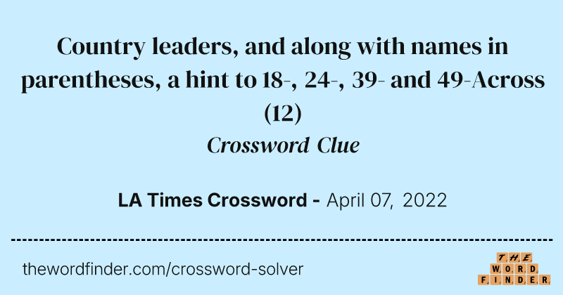 Country leaders, and along with names in parentheses, a hint to 18-, 24-, 39- and 49-Across crossword clue image