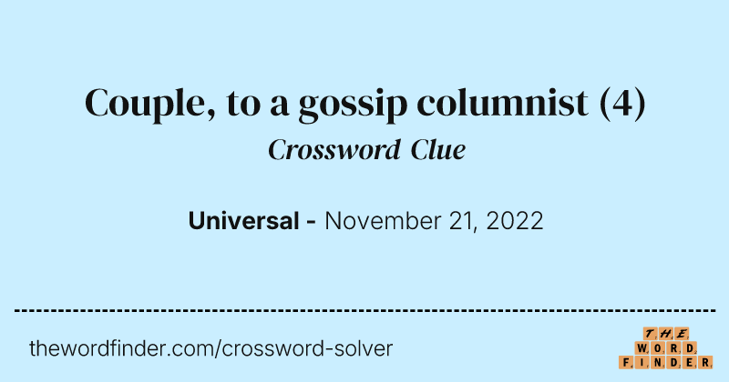 Couple, to a gossip columnist crossword clue image