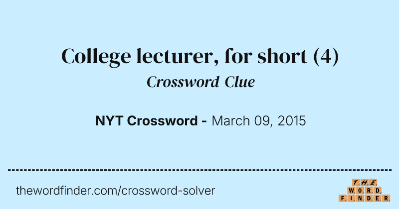 College lecturer, for short crossword clue image