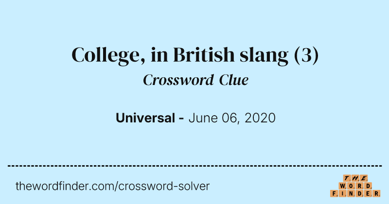 College, in British slang crossword clue image