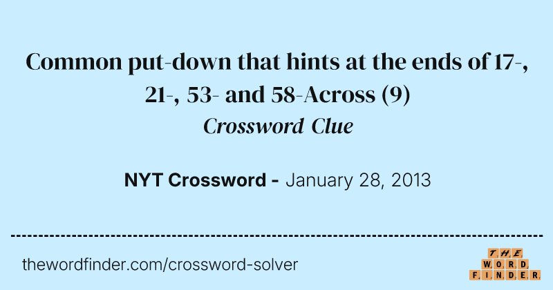 Common put-down that hints at the ends of 17-, 21-, 53- and 58-Across crossword clue image