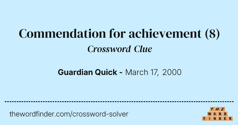 Commendation for achievement crossword clue image