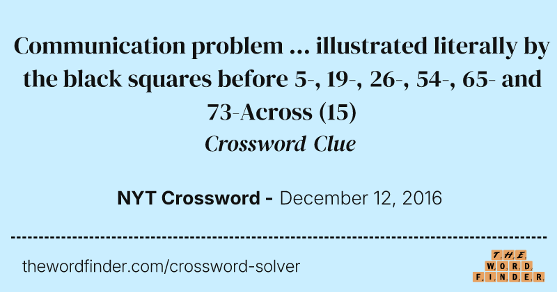 Communication problem ... illustrated literally by the black squares before 5-, 19-, 26-, 54-, 65- and 73-Across crossword clue image