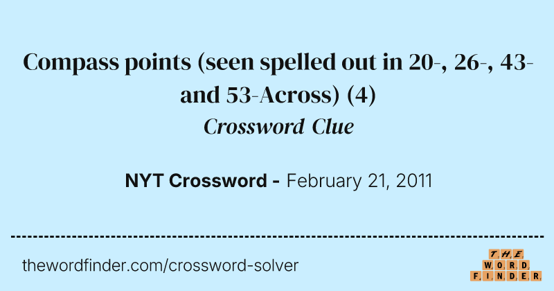 Compass points (seen spelled out in 20-, 26-, 43- and 53-Across) crossword clue image