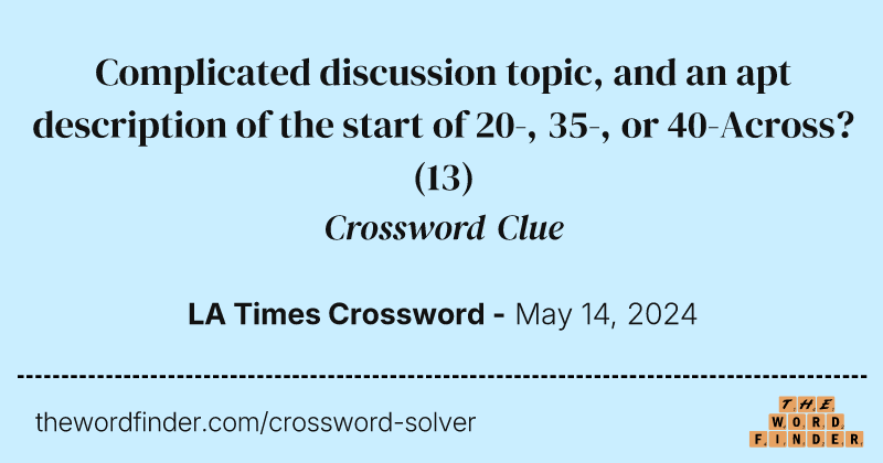 Complicated discussion topic, and an apt description of the start of 20-, 35-, or 40-Across? crossword clue image