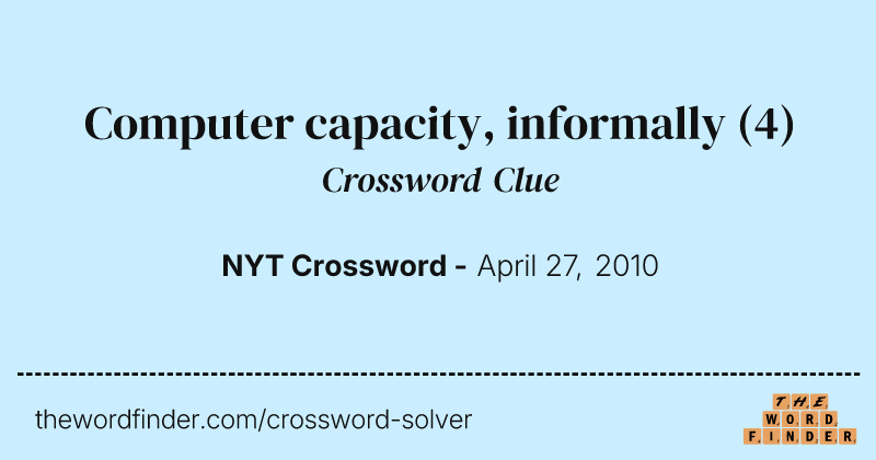 Computer capacity, informally crossword clue image