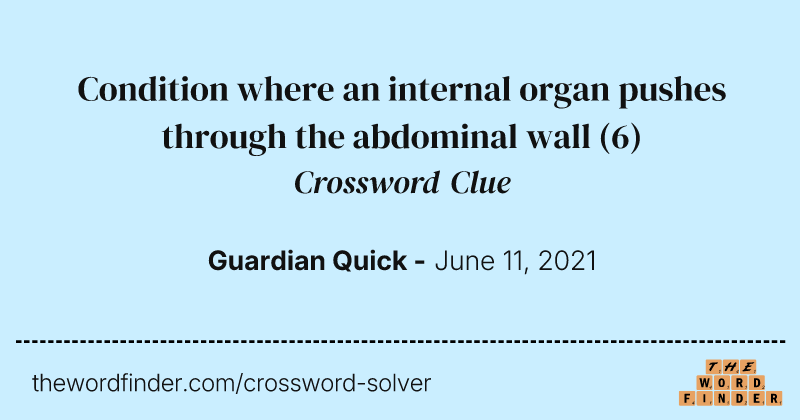 Condition where an internal organ pushes through the abdominal wall crossword clue image