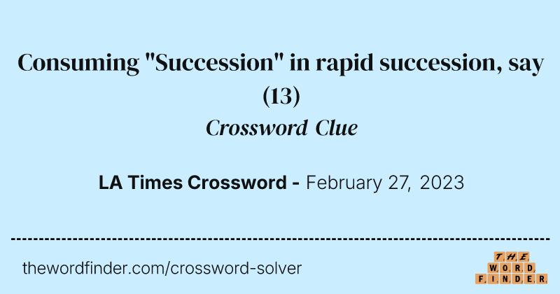 Consuming "Succession" in rapid succession, say crossword clue image