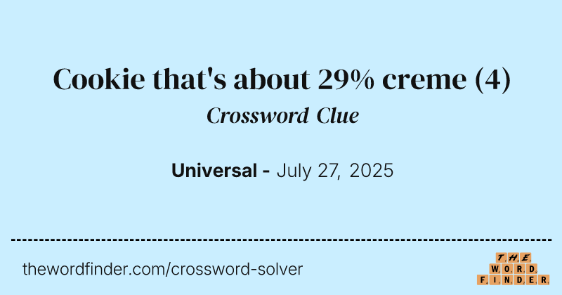 Cookie that's about 29% creme crossword clue image