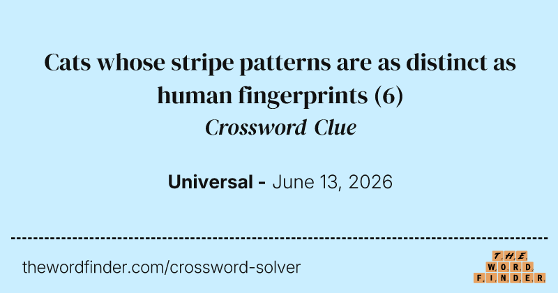 Cats whose stripe patterns are as distinct as human fingerprints crossword clue image