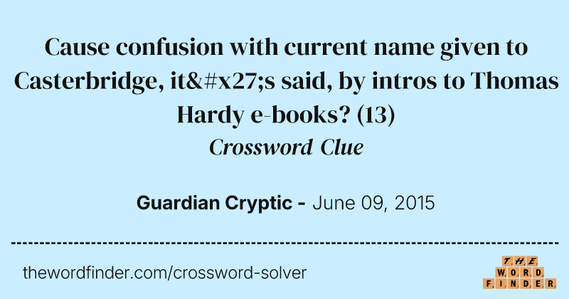 Cause confusion with current name given to Casterbridge, it's said, by intros to Thomas Hardy e-books? crossword clue image