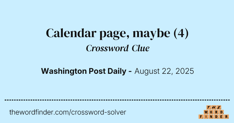 Calendar page, maybe crossword clue image
