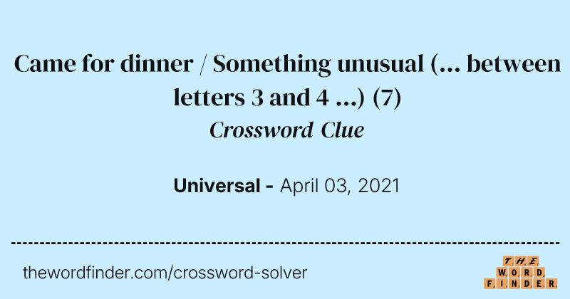 Came for dinner / Something unusual (... between letters 3 and 4 ...) crossword clue image