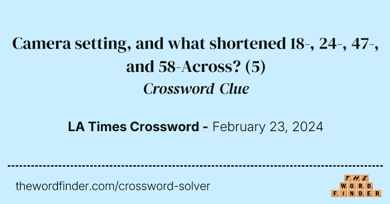 Camera setting, and what shortened 18-, 24-, 47-, and 58-Across? crossword clue image